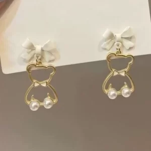 ARETES OSITO MOÑO BLANCO