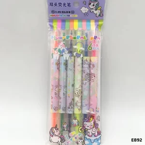 PLUMONES MARCATEXTOS SET DE 6 PZAS UNICORNIO O KITTY