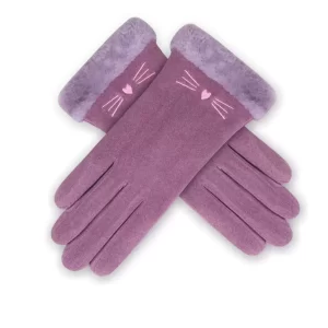 GUANTES INVIERNO GATITO LILA-CAFÉ