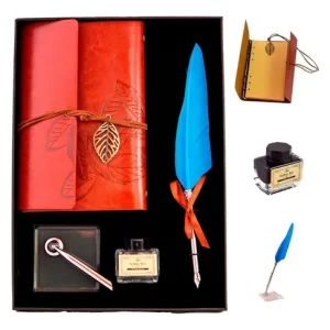 LIBRETA VINTAGE CON PLUMA FUENTE Y TINTERO