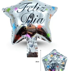 GLOBO ESTRELLA FELIZ DÍA PLATA ESTRELLAS DE COLORES 25CM 