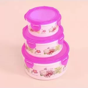 SET DE 3 CONTENEDORES REDONDOS CON DISEÑO FLORAL