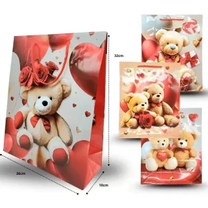 bolsa de regalo decorada osos y rosas 26x32x10cm