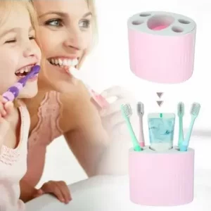 ORGANIZADOR ROSA PARA BAÑO PORTA CEPILLOS CON COMPARTIMENTOS 