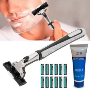 RASTRILLO CLÁSICO CON CABEZA INTERCAMBIABLE + REPUESTOS + CREMA DE AFEITAR