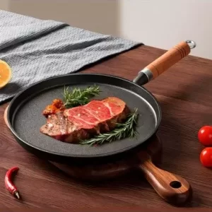 Sartén de hierro fundido con mango de madera (10 pulgadas)