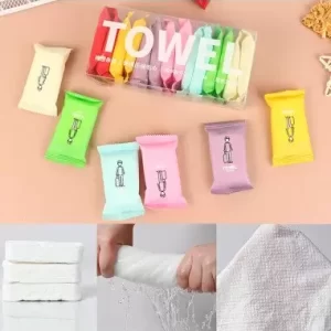 TOALLA COMPRIMIDA DESECHABLE (PAQUETE)