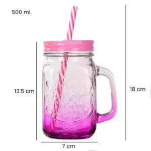 VASO TARRO CON TAPA Y POPOTE ROSA