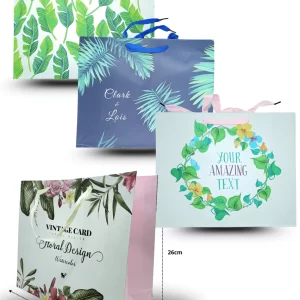 bolsa de regalo boutiquera decorada hojas 32x26x11cm