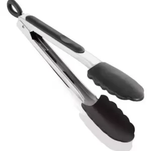 PINZAS DE COCINA CON PUNTA DE SILICONA NEGRO